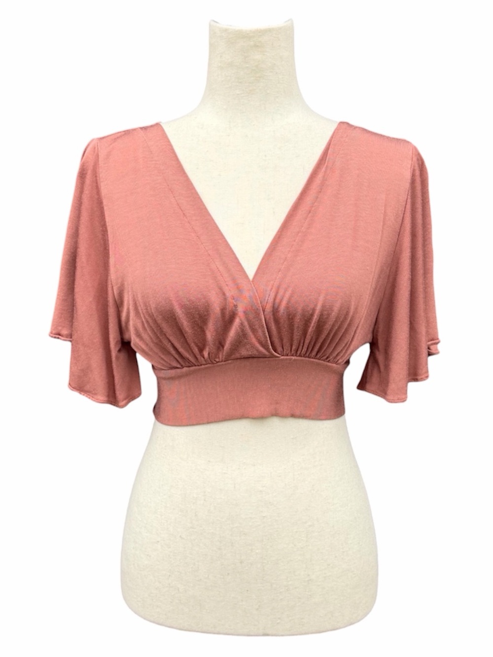 Forever 21 F21 Open Back Women's Deep V Crop Top Flitter Sleeves Dusty Rose S